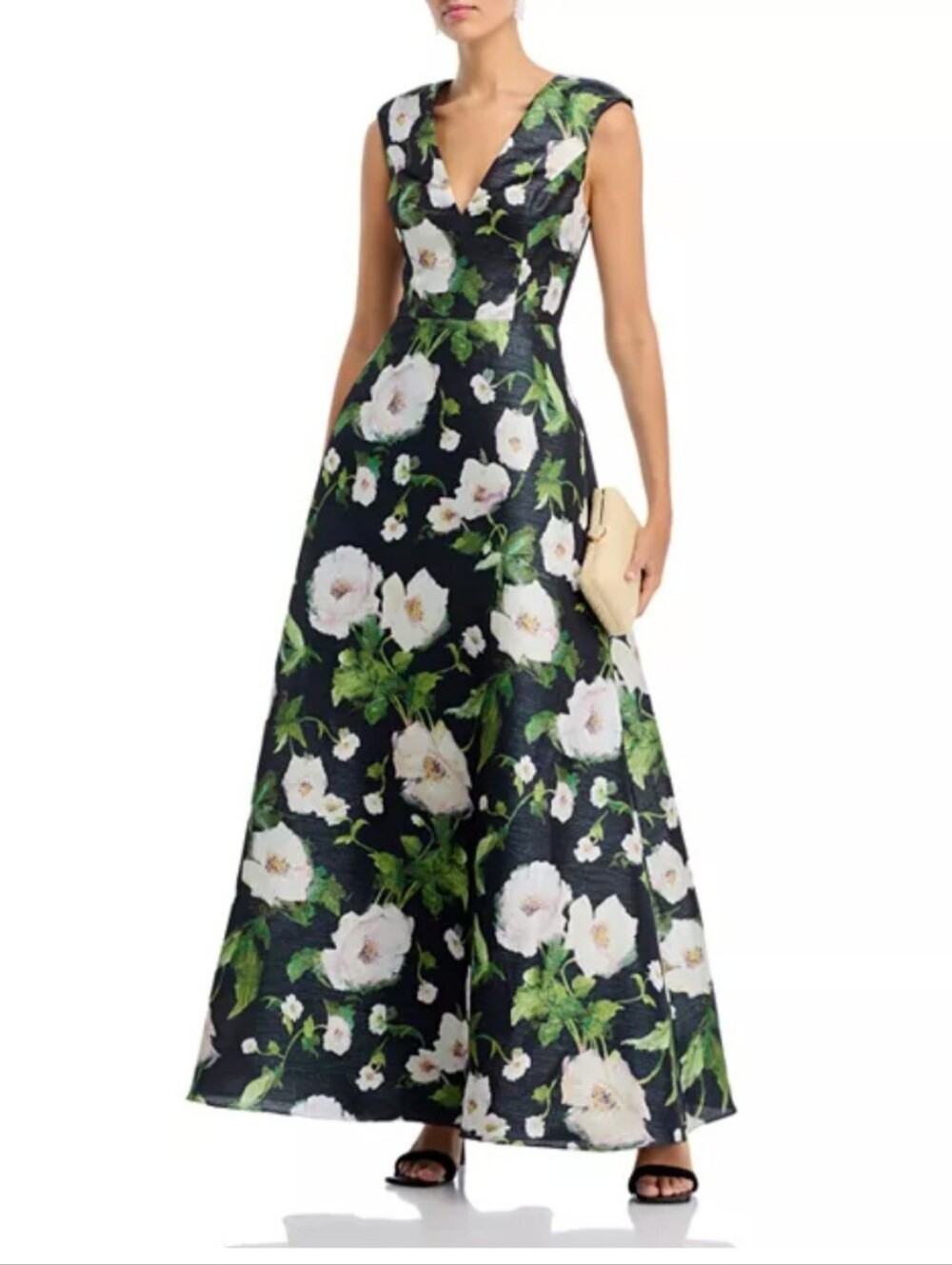 NWT Aidan Mattox Floral Satin Jacquard A-Line Gown Maxi Dress Size 6